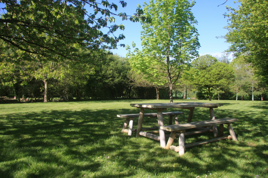 Garden bench table at Les Bouts de Ralle Chambre d'Hotes