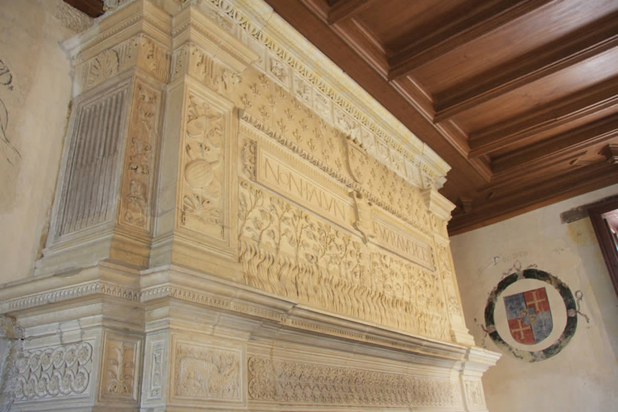 Fireplace detail at Manoir de la Possonniere